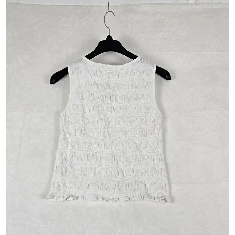 Madewell Smocked Boatneck Tank Top Women White Cotton-Linen Blend Size Med - Picture 5 of 11